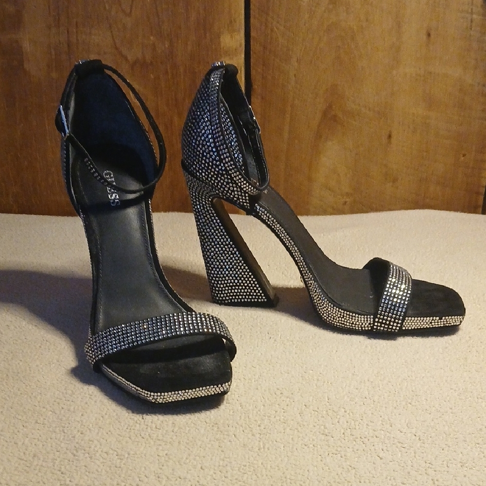 Guess Black and Silver Strappy Heels